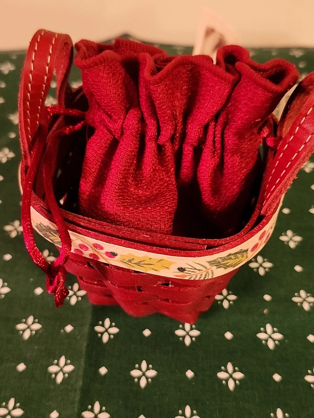Longaberger Red Trinket Basket with Holiday Trim